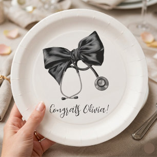 Chic Nurse Graduation Coquette Bow Medical Dining Paper Plates