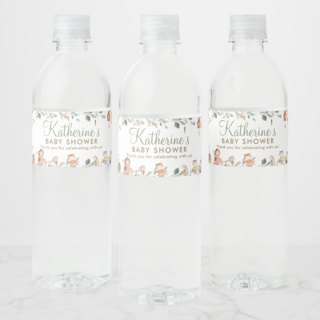 Chic Nursery Rhyme Greenery Baby Shower Birthday  Water Bottle Label (Bottles)