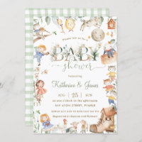 Chic Nursery Rhyme Greenery Baby Shower Neutral Invitation