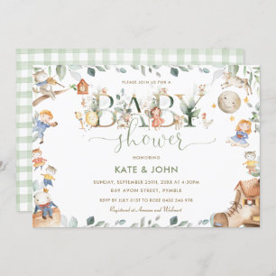 Chic Nursery Rhyme Greenery Baby Shower Neutral Invitation