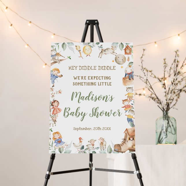 Chic Nursery Rhyme Greenery Baby Shower Welcome  Foam Board (In Situ (Stand))