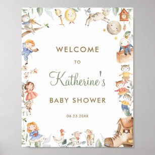 Chic Nursery Rhyme Greenery Baby Shower Welcome Poster