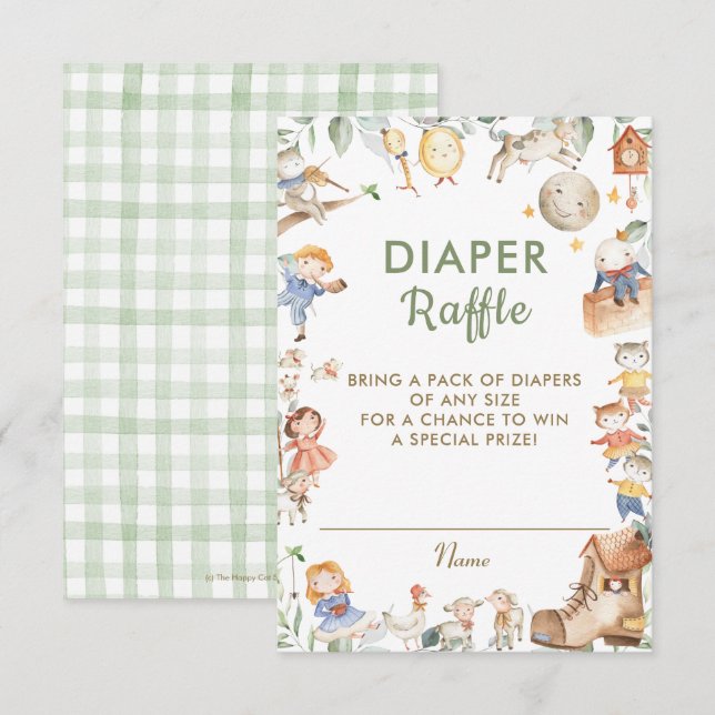 Chic Nursery Rhyme Greenery Diaper Raffle Card (Front/Back)