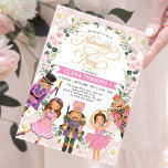 Chic Nutcracker Party Soft Pink Floral Birthday Invitation<br><div class="desc">Girly nutcracker-themed birthday invitation in elegant pink and gold</div>