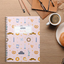 Chic NYC Pattern Pink Name Spiral Notebook