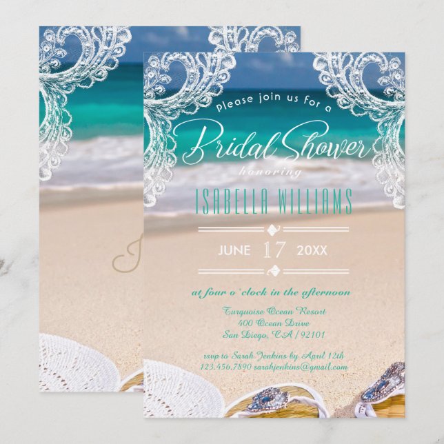 Chic Ocean Beach Summer Bridal Shower Invitation (Front/Back)
