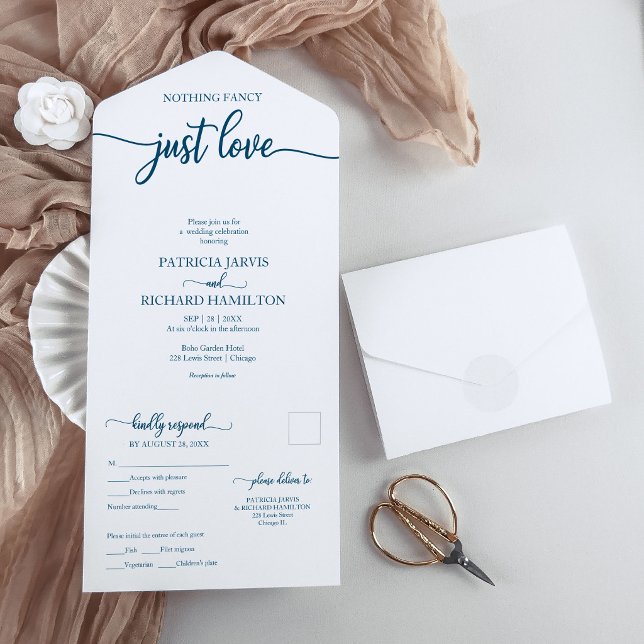 Chic Ocean Blue Calligraphy Casual Wedding All In One Invitation (Creator Uploaded)