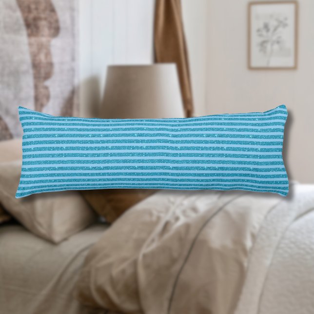 Chic Ocean Blue Glitter Style Horizontal Stripes Body Pillow (Creator Uploaded)