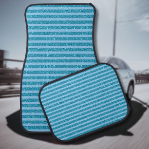 Chic Ocean Blue Glitter Style Horizontal Stripes Car Floor Mat