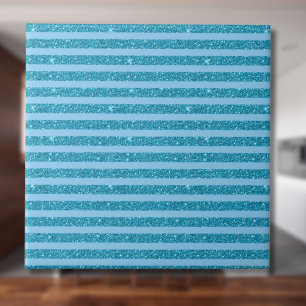 Chic Ocean Blue Glitter Style Horizontal Stripes Ceramic Tile