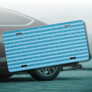 Chic Ocean Blue Glitter Style Horizontal Stripes License Plate