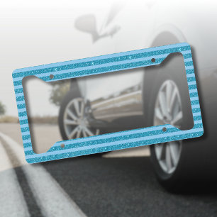 Chic Ocean Blue Glitter Style Horizontal Stripes License Plate Frame