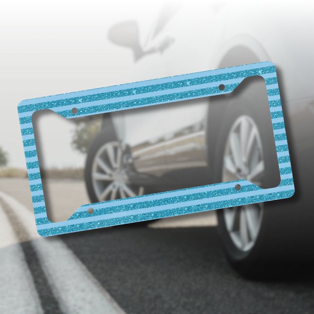 Chic Ocean Blue Glitter Style Horizontal Stripes License Plate Frame (Creator Uploaded)