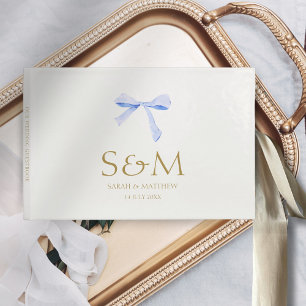 Chic Off White Blue Ribbon Wedding Welcome Guest Book