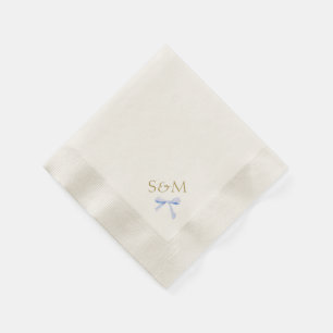 Chic Off White   Blue Ribbon Wedding Welcome Napkins