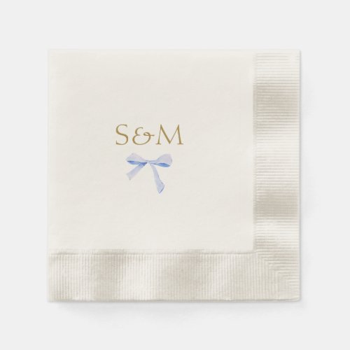 Chic Off White  Blue Ribbon Wedding Welcome Napkins