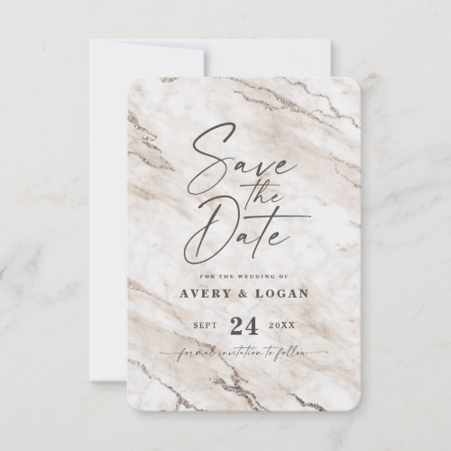 Chic Off_White Marble with Champagne Foil Details Save The Date