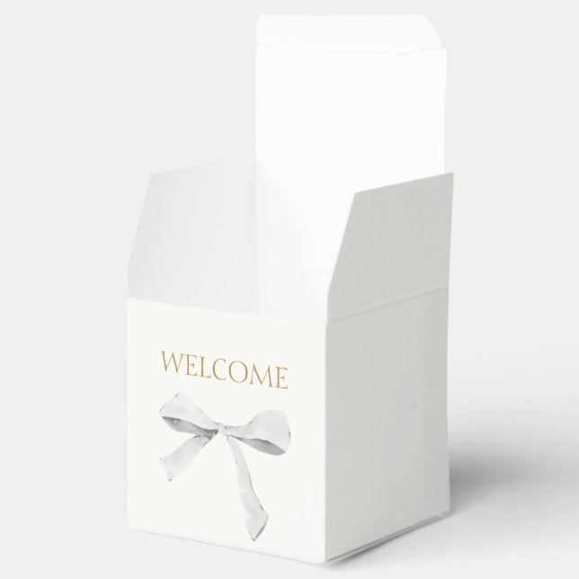 Chic Off White | Ribbon Wedding Welcome Favor Boxes (Opened)