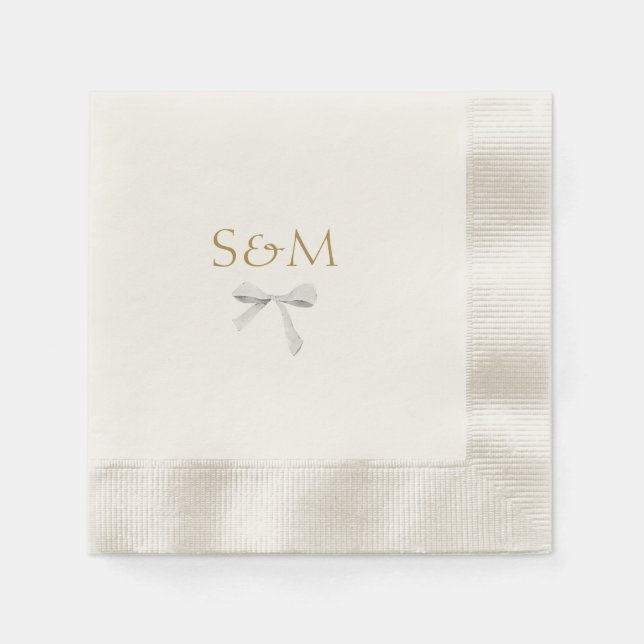 Chic Off White | White Ribbon Wedding Welcome Napkins (Front)