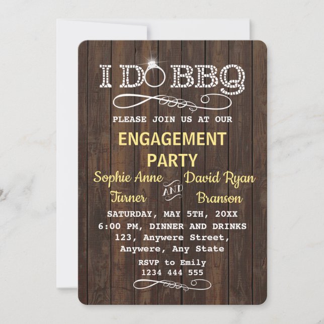 Chic Old Wood I DO BBQ Engagement Party Invite (Front)