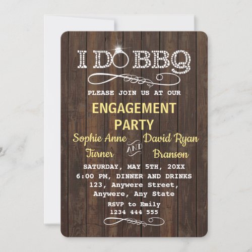 Chic Old Wood I DO BBQ Engagement Party Invite