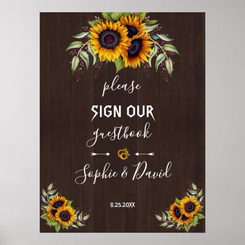 Chic Old Wood Sunflowers Please Sign Our Guestbook