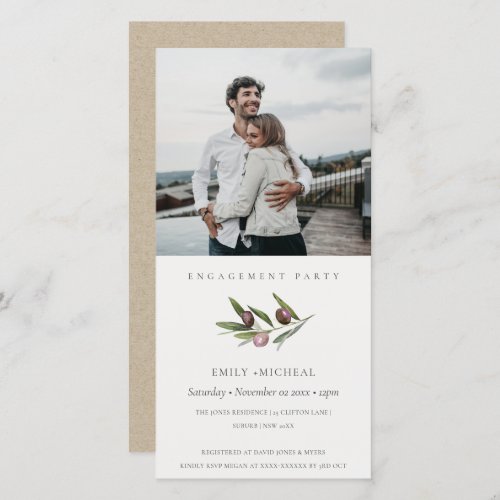 Chic Olive Branch Foliage Engagement Photo Card