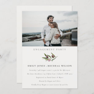 Chic Olive Branch Foliage Engagement Photo Invite