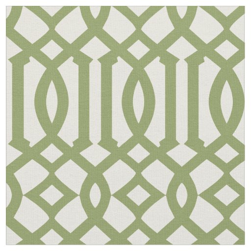 Chic Olive Green and Ivory Trellis Pattern Fabric