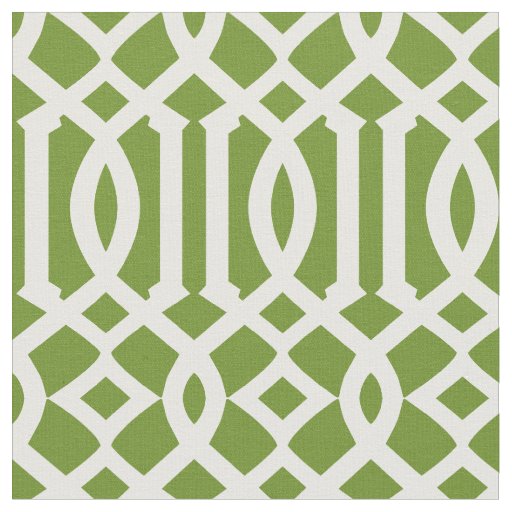 Chic Olive Green and White Trellis Pattern Fabric