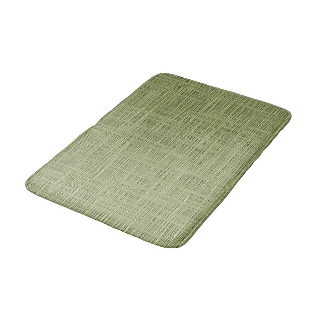 Chic Olive Green Faux Jute Weave Fabric Pattern Bath Mat (Angled)