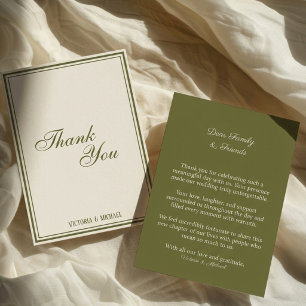 Chic Olive Green Ivory Old Money Wedding  Thank You Card
