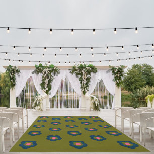 Chic Olive Green Navy Blue Pink Floral Pattern Rug