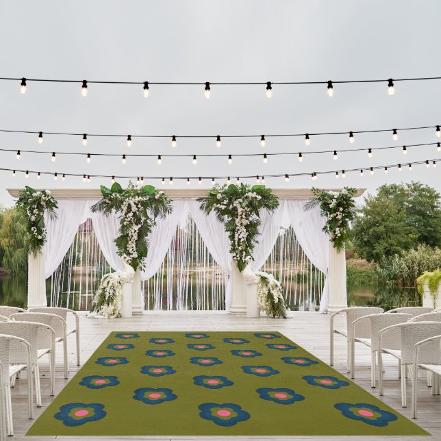Chic Olive Green Navy Blue Pink Floral Pattern Rug (Insitu (Wedding 1))