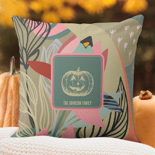 Chic Olive Green Rose Fall Floral Pumpkin Throw Pillow