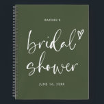 Chic Olive Green Script Bridal Shower Gift List Notebook<br><div class="desc">This notebook is a must-have accessory for any bride-to-be who wants to keep track of her gifts in style. The Chic Olive Green Script Bridal Shower Gift List Notebook is a beautiful and practical way to record all the gifts you receive on your special day. The olive green color provides...</div>