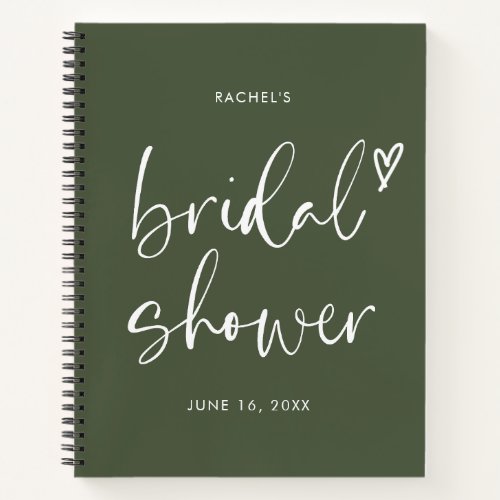 Chic Olive Green Script Bridal Shower Gift List Notebook