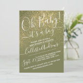 Chic Olive Green Sparkly Glitter Ombre Baby Shower Invitation (Standing Front)
