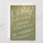 Chic Olive Green Sparkly Glitter Ombre Baby Shower Invitation (Front)
