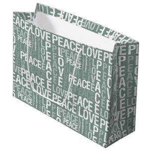 Chic Olive Green White Peace Love Christmas Large Gift Bag