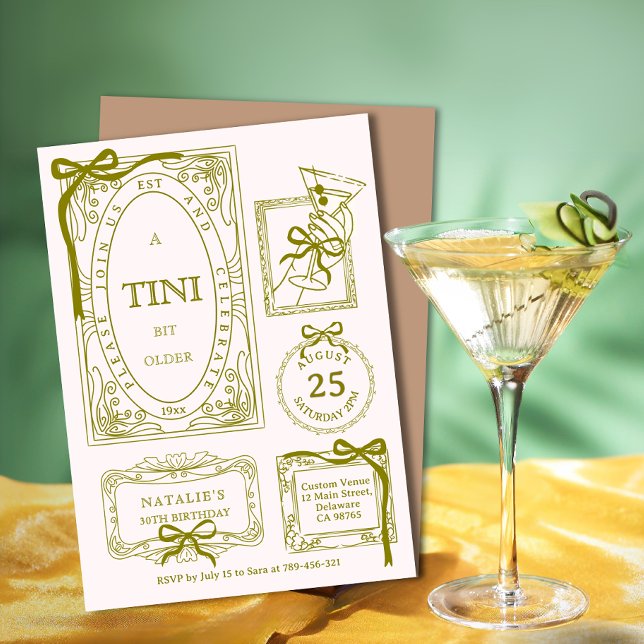 Chic Olive Line Art A Tini Bit Older 30th Birthday Invitation (Chic Olive Line Art A Tini Bit Older 30th Birthday Invitation)