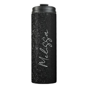 Chic Ombre Black Glitter Signature Script Name Thermal Tumbler