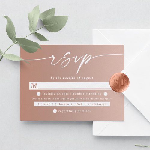 Chic Ombre Clay  Blush Pink Wedding Meal Choice RSVP Card