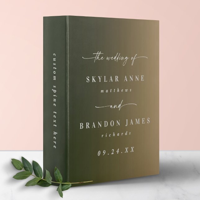 Chic Ombre Dark Green & Gold Wedding Photo Album 3 Ring Binder (Creator Uploaded)