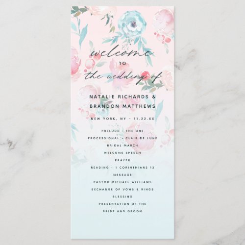 Chic Ombre French Garden Floral Wedding Ceremony Program