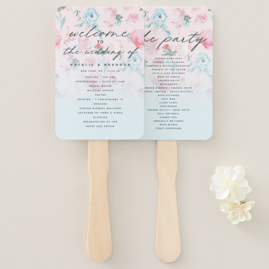 Chic Ombre French Garden Wedding Ceremony Program Hand Fan