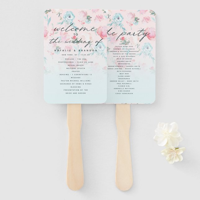 Chic Ombre French Garden Wedding Ceremony Program Hand Fan (Front and Back)