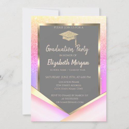 Chic Ombre Glitter  Diamonds Graduation  Invitation