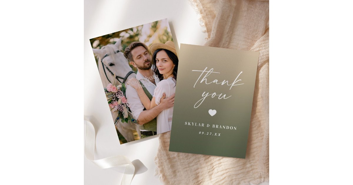 Chic Ombre Monstera Green & Yellow Gold Wedding Thank You Card | Zazzle