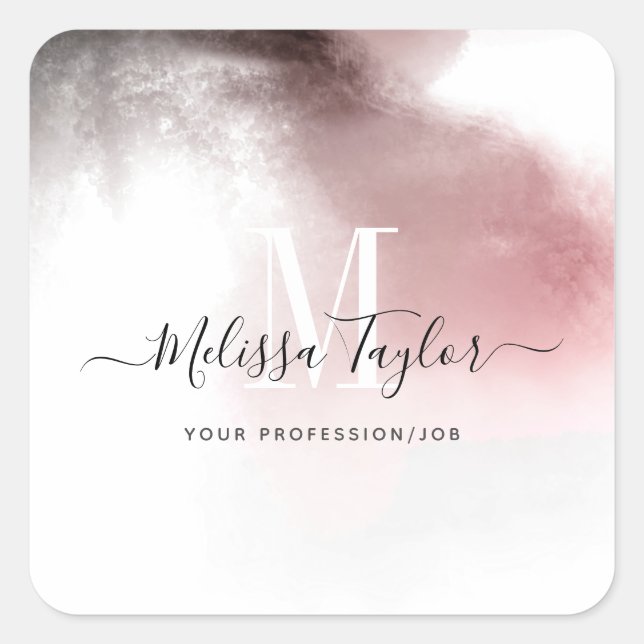 Chic Ombre Pink and Purple Watercolor Square Sticker (Front)
